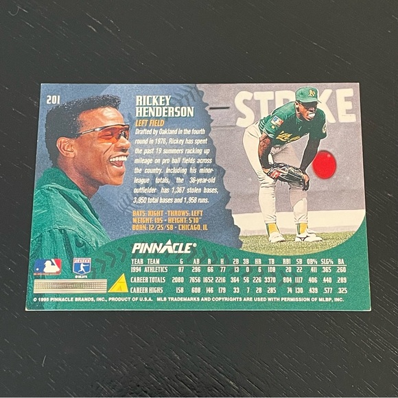 VINTAGE RICKEY HENDERSON 1995 Oakland Athletics Baseball Card #201 - Picture 2 of 2
